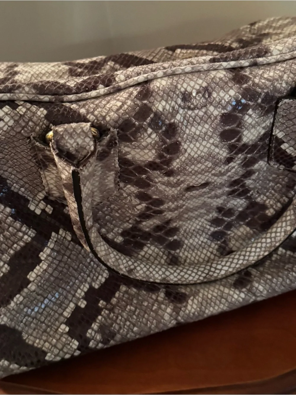 A. Bellucci Python-Pattern Satchel Handbag in Gray and Cream
